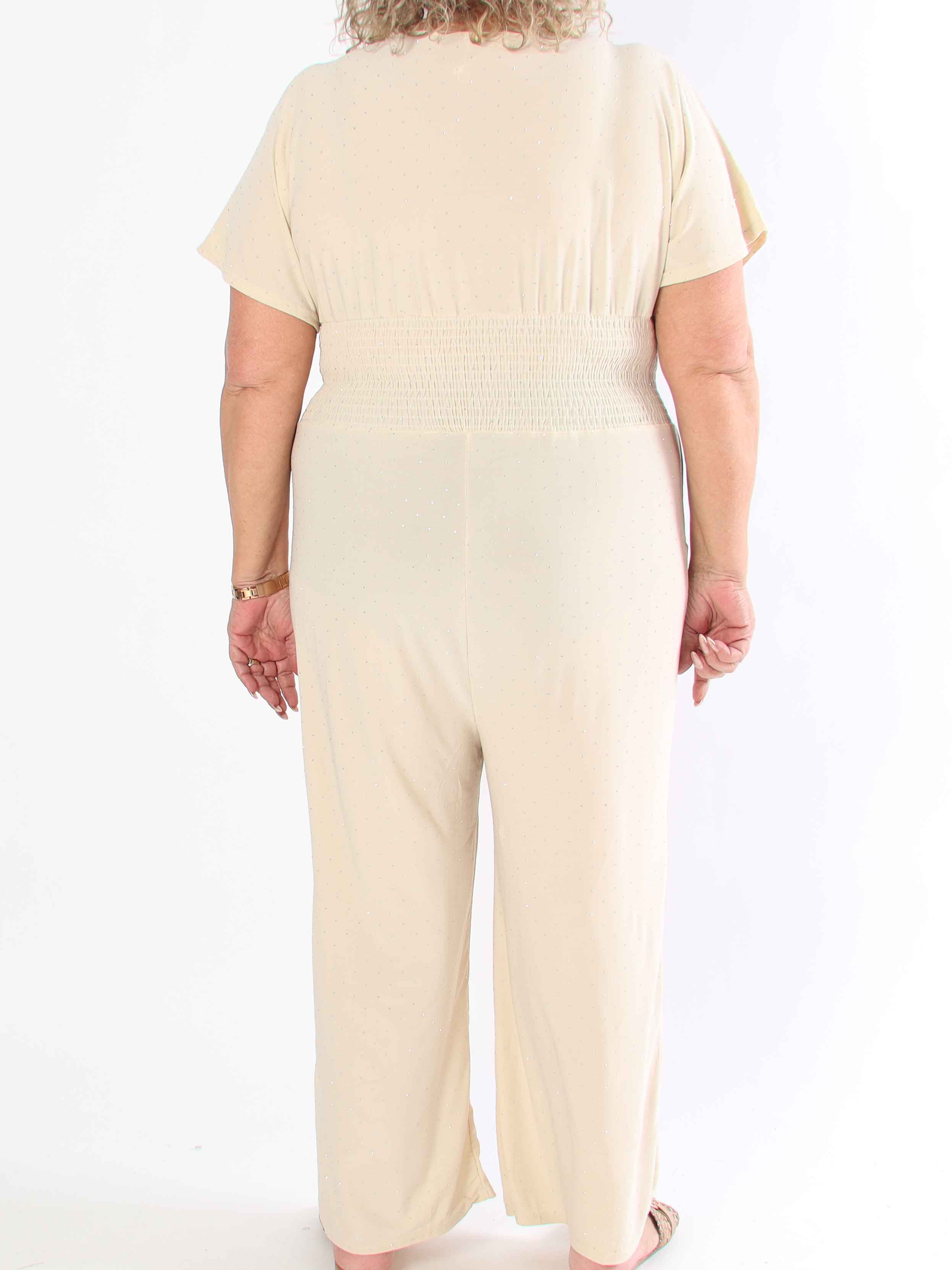 Pams Crystal Jumpsuit - Elastisk plus size byxdräkt pyntad med strass